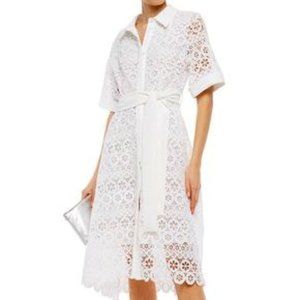 Maje Ralfa Belted Crepe-trimmed Guipure Lace Midi